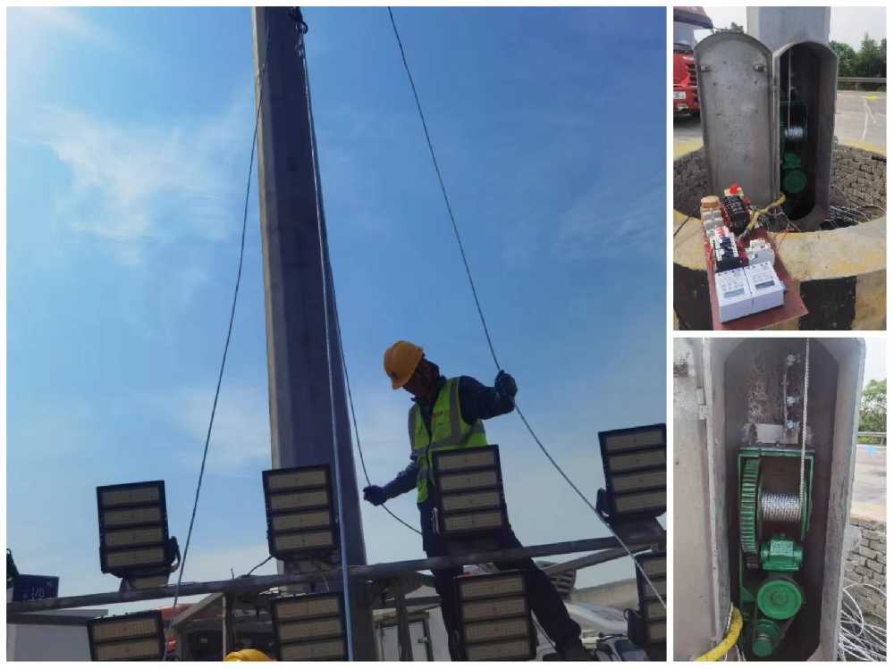 宁明县京哈高速服务区改造高杆灯安装现场